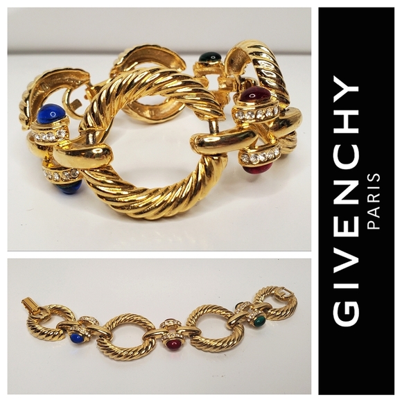 Exceptional & Rare Vintage GIVENCHY Chunky Mogul Jeweled Bracelet - Picture 1 of 10
